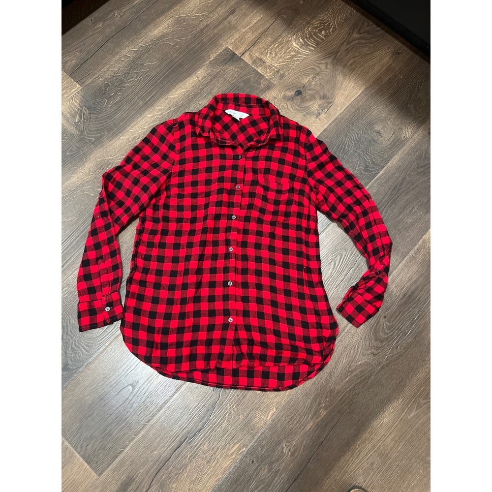 Old Navy Women's Red Black Buffalo Plaid Classic‎ Shirt Button Up Size M